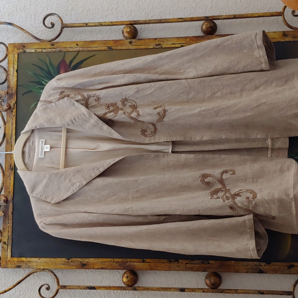 NWOT Coldwater Creek Embroidered Linen Open-Front Jacket